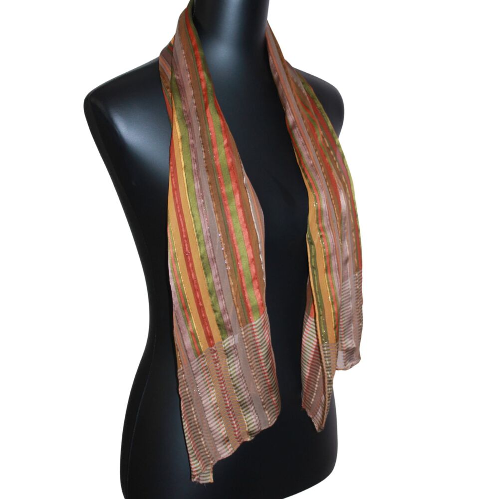 Vintage Baar & Beards Multicolor Metallic Stripe Sheer Scarf 48"